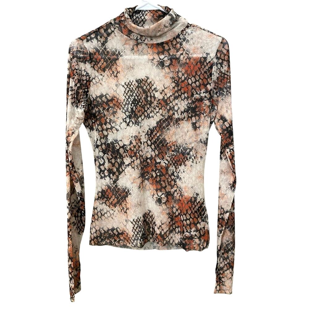 AFRM Zadie Mesh Top Medium Snakeskin Sheer Turtleneck Long Sleeve Festival Edgy